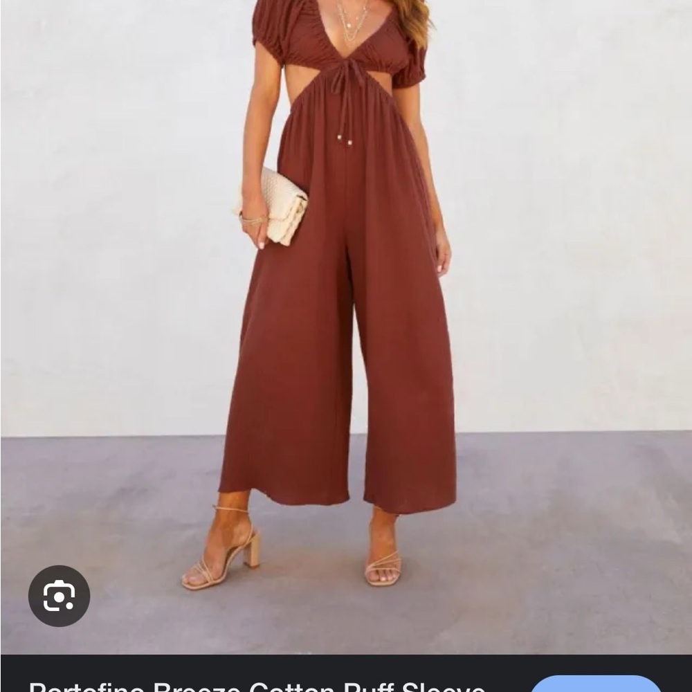 Vici Brown Wide-Leg Jumpsuit with Cinched Waist
